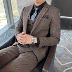 British Korean Style High Quality Modified Plaid Three-Piece Suit for Men - Stylish Business Casual Suit Vest And Trousers Set