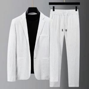 Men Two piece Suit Striped Pleated Men Pants Set Pleated Drawstring Loose Lapel Pockets Thin Formal Business Men Set