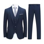 Mens Suits 3 Pieces Fitted Cut Classic Style One Button Formal Suits, Navy Blue, L