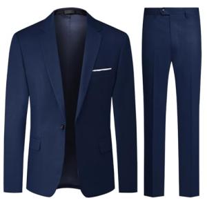 Allthemen Mens Suits 2 Piece Regular Fit Wedding Dress Suit One Button Business Suit Blue L