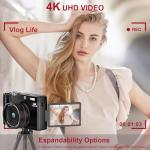 Digital Camera 4K 64MP Autofocus Vlogging Cameras with 32GB Card & Macro Function, 18X Digital Zoom Compact Camera with 2.8'' 180° Flip Screen & 2 Batteries for Teens Beginners Adults
