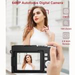 Digital Camera 4K 64MP Autofocus Vlogging Cameras with 32GB Card & Macro Function, 18X Digital Zoom Compact Camera with 2.8'' 180° Flip Screen & 2 Batteries for Teens Beginners Adults