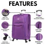 FLYMAX 24" Medium Super Lightweight 4 Wheel Suitcase Luggage Expandable with Wheels Purple