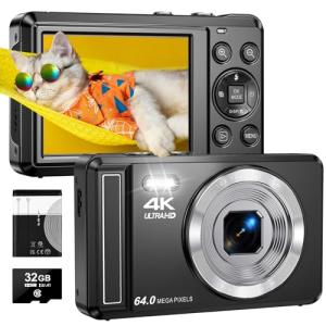 ZMOQNG Digital Camera 4K 64MP Autofocus with 32GB SD Card, 2.8" Screen Compact Vlogging Camera with 1200 mAh Battery, for Kids & Beginners