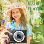 ZMOQNG Digital Camera 4K 64MP Autofocus with 32GB SD Card, 2.8" Screen Compact Vlogging Camera with 1200 mAh Battery, for Kids & Beginners