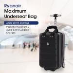 Aerolite 40x20x25cm Ryanair Under Seat Lightweight Hard Shell Carry On Hand Cabin Luggage Travel Suitcase Cabin Bags Underseat with 2 Wheels and TSA Approved Lock (Black)