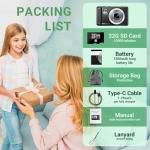 ZMOQNG Digital Camera 4K 64MP Autofocus with 32GB SD Card, 2.8" Screen Compact Vlogging Camera with 1200 mAh Battery, for Kids & Beginners
