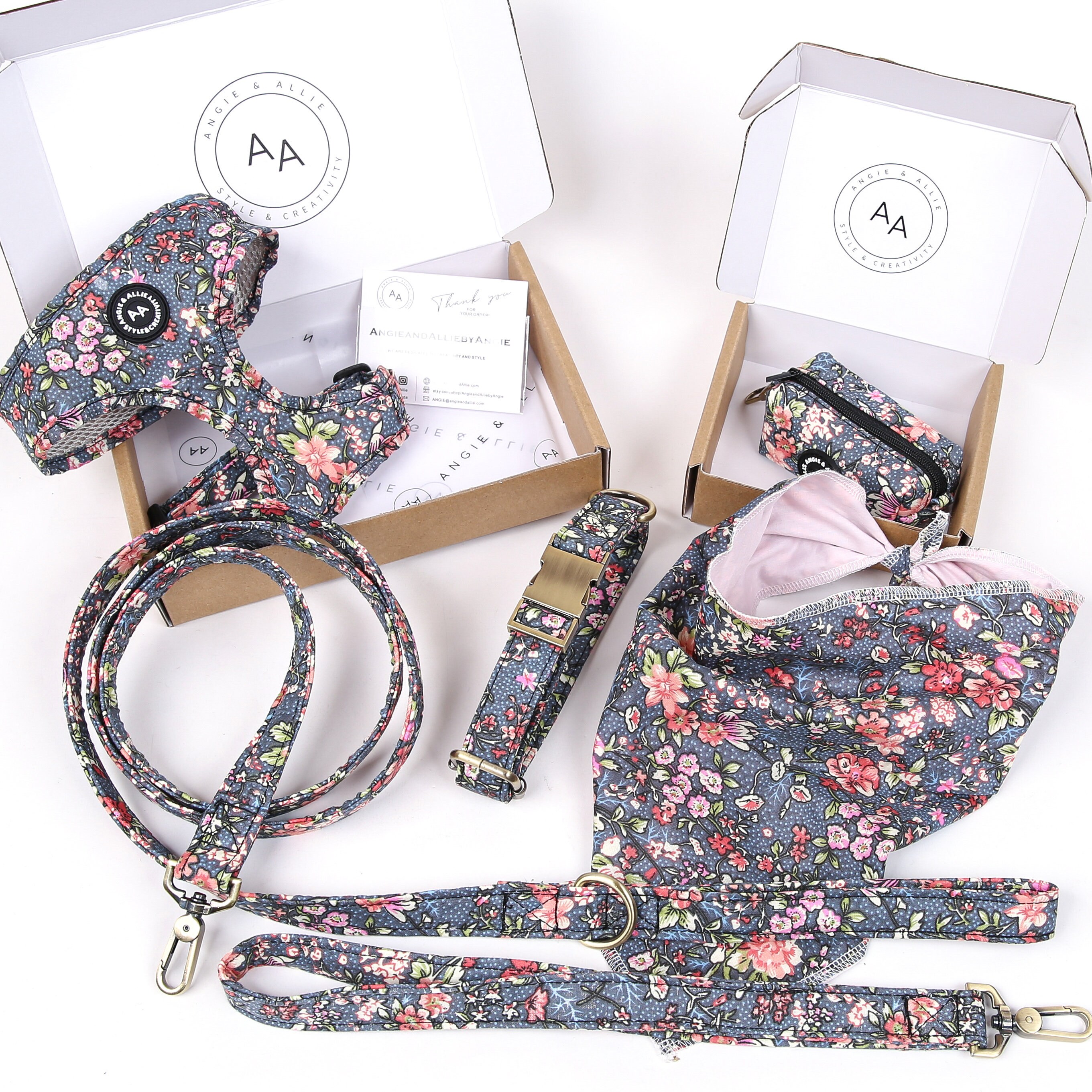 Personalized Dog Collar Harness Leash Bandana Bow Tie