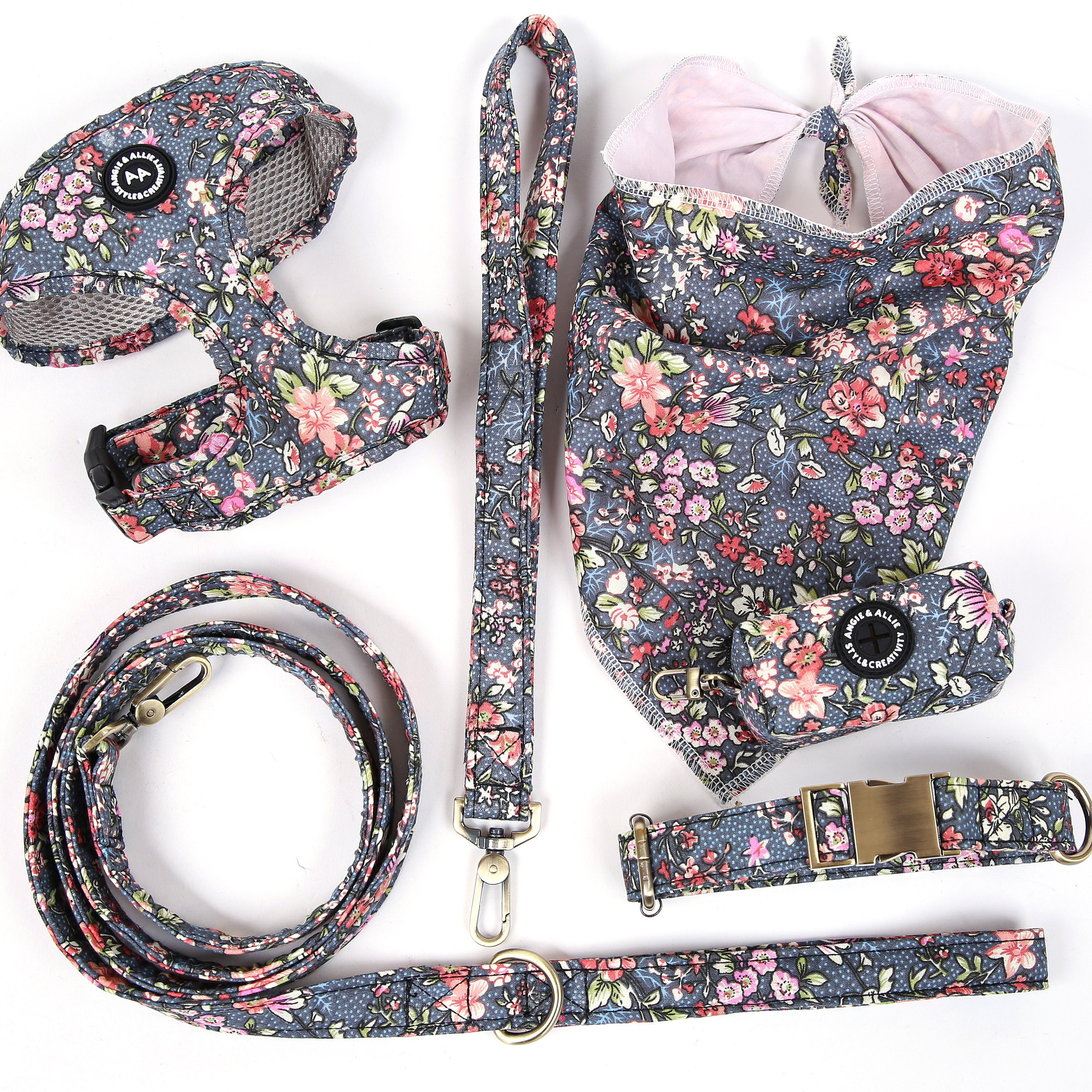 Personalized Dog Collar Harness Leash Bandana Bow Tie