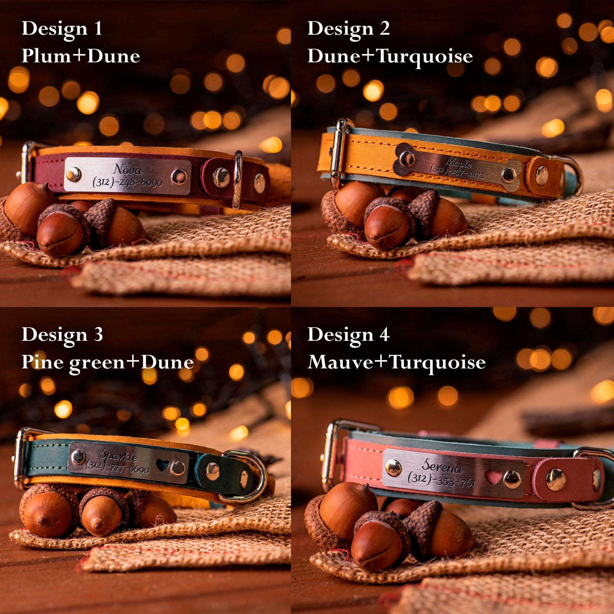 Custom Engraved Leather Dog Collar with Name Plate