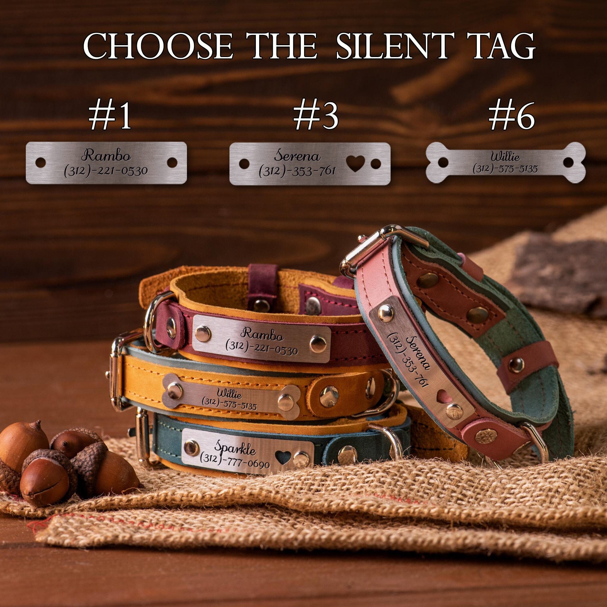 Custom Engraved Leather Dog Collar with Name Plate