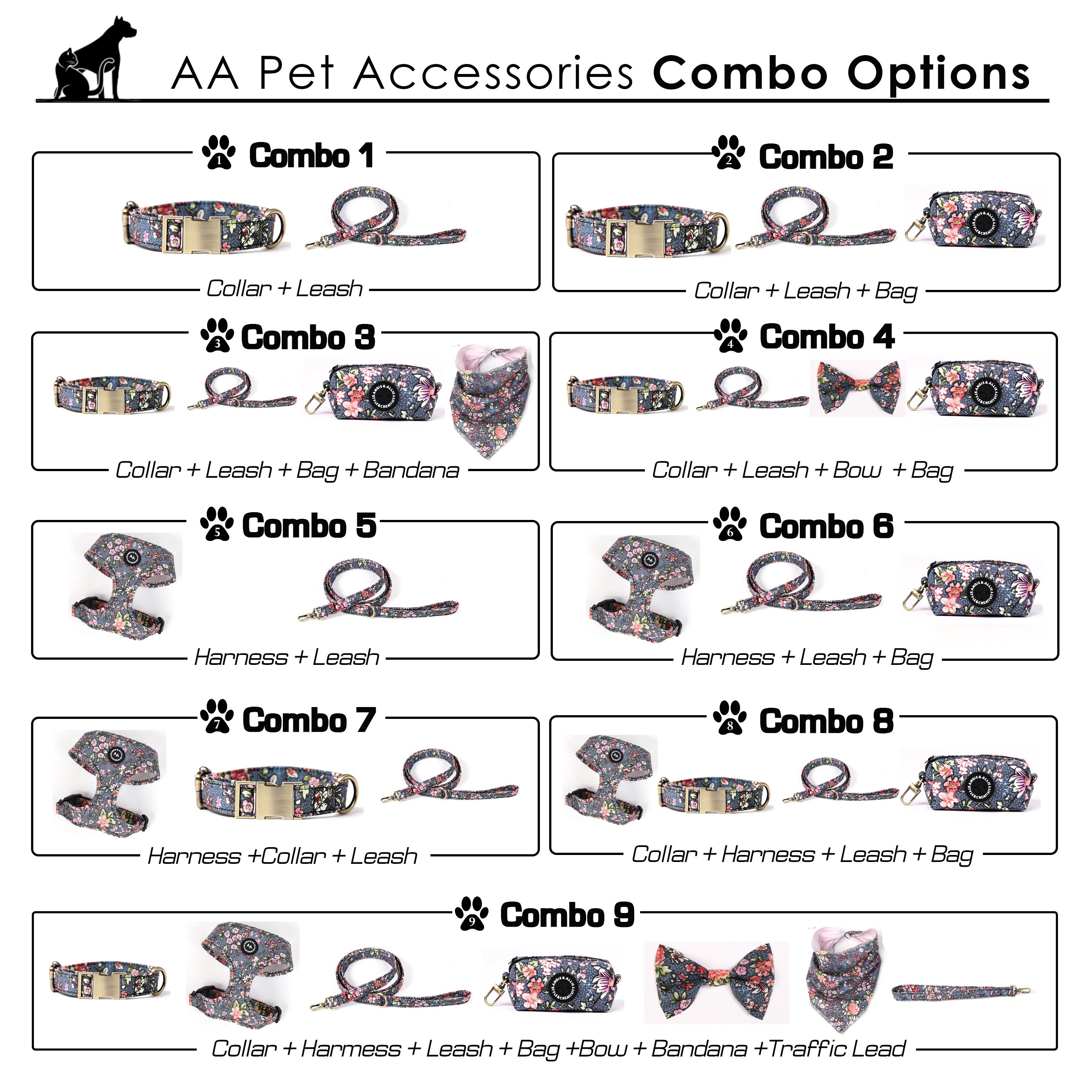 Personalized Dog Collar Harness Leash Bandana Bow Tie
