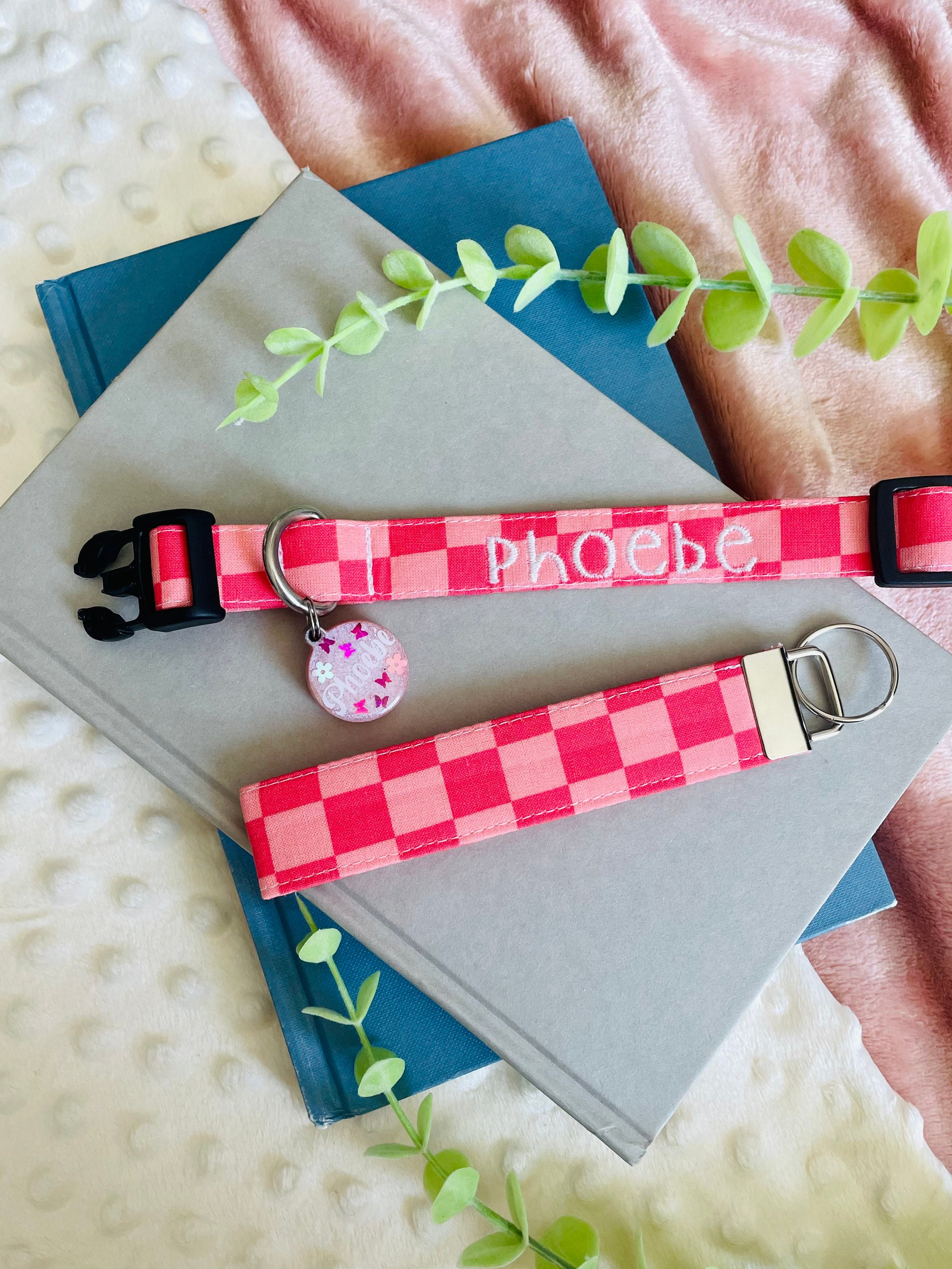 Personalized Pink Checker Dog Collar