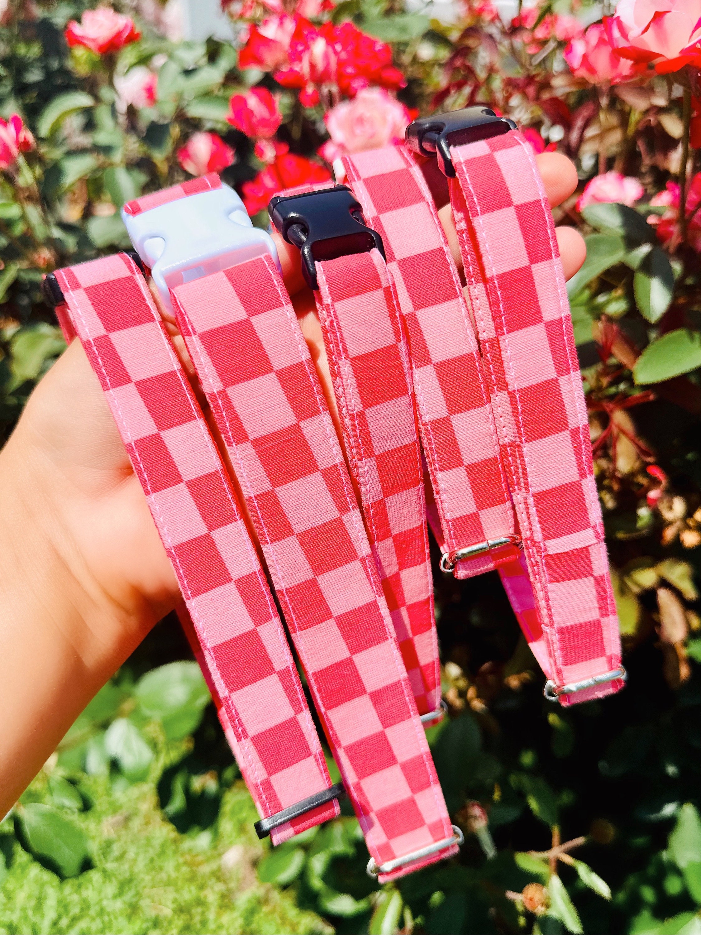 Personalized Pink Checker Dog Collar