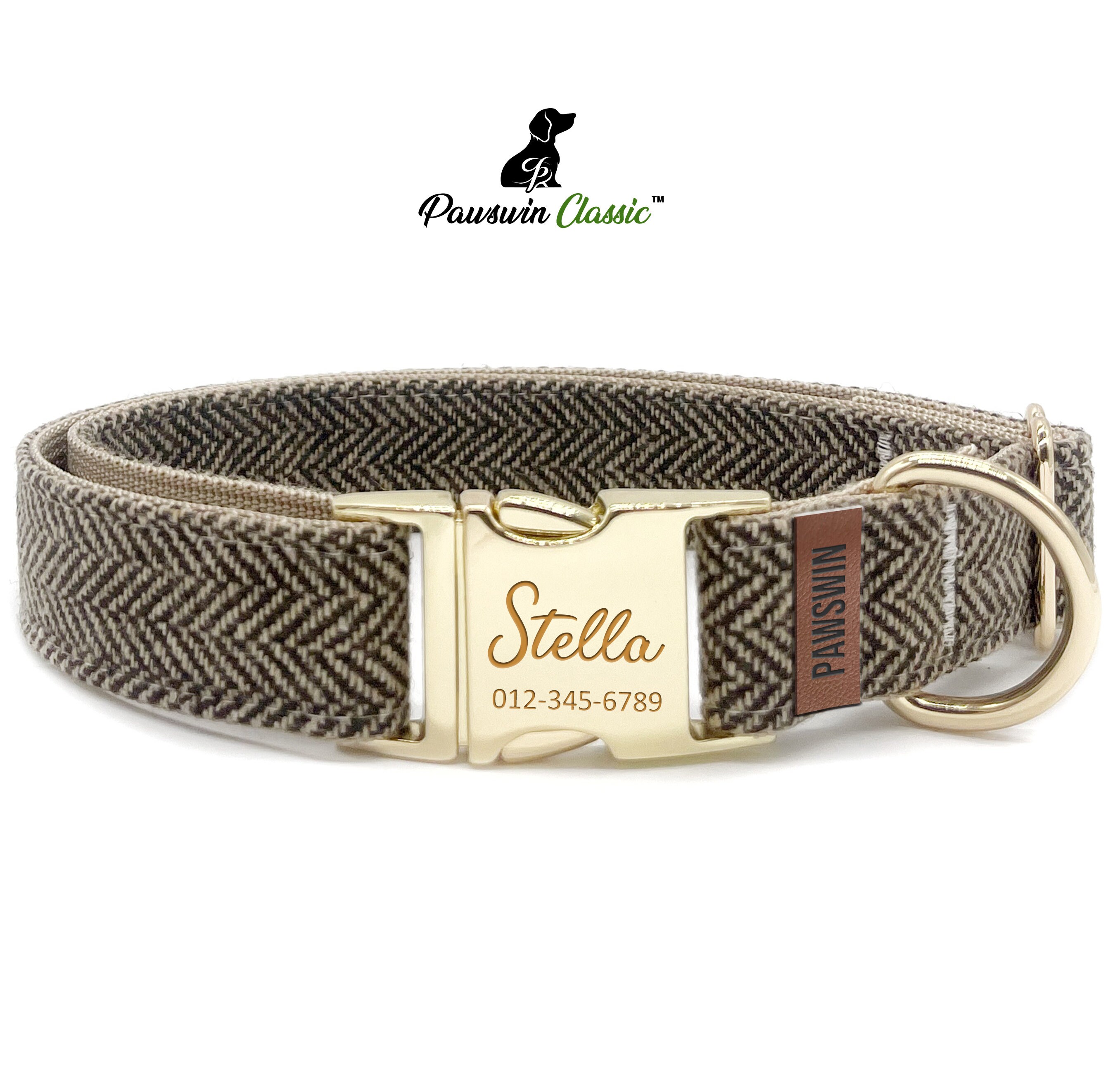 Custom Brown Chevron Dog Collar & Leash Bundle