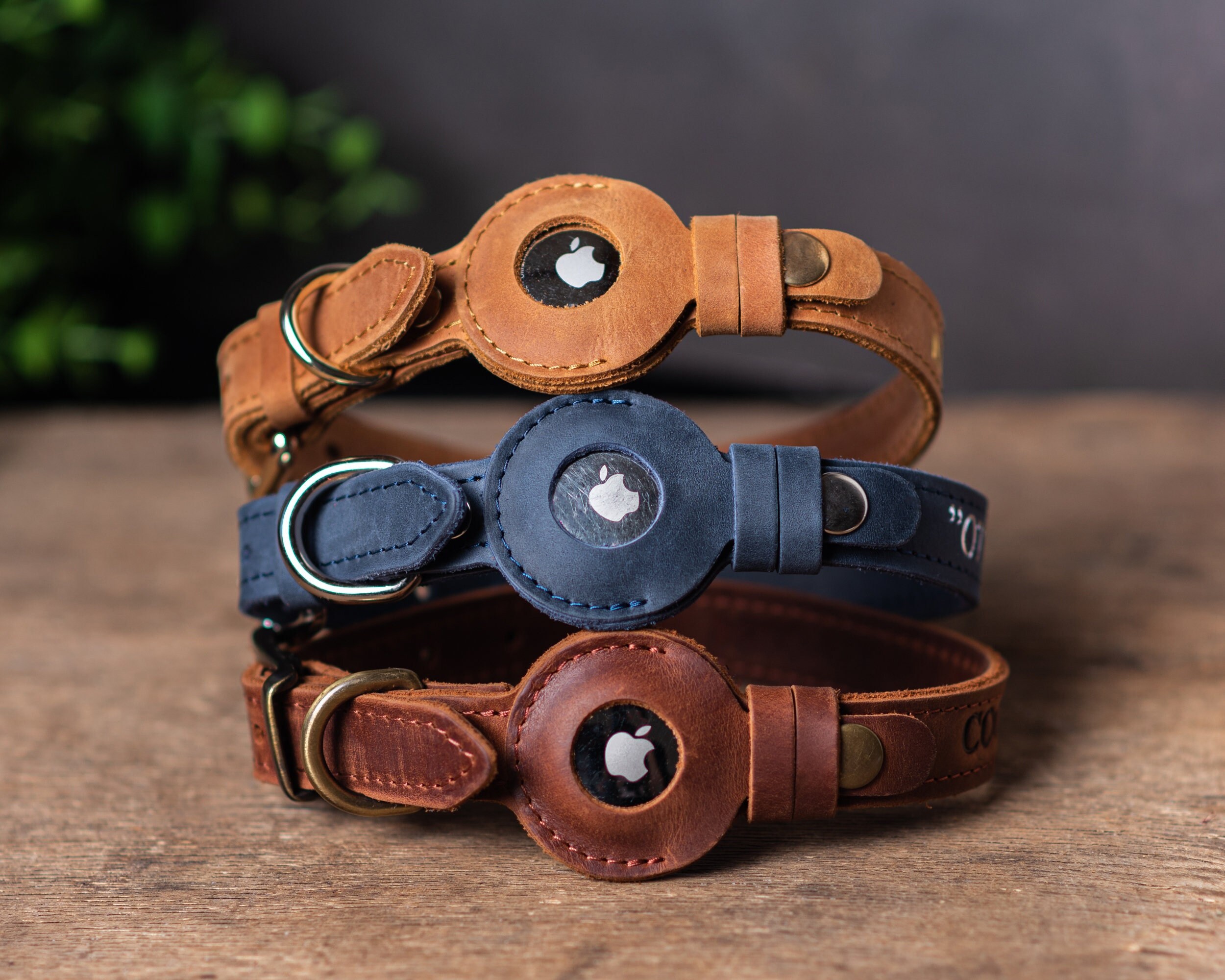 Leather Dog Collar with AirTag - Personalized & Engraved