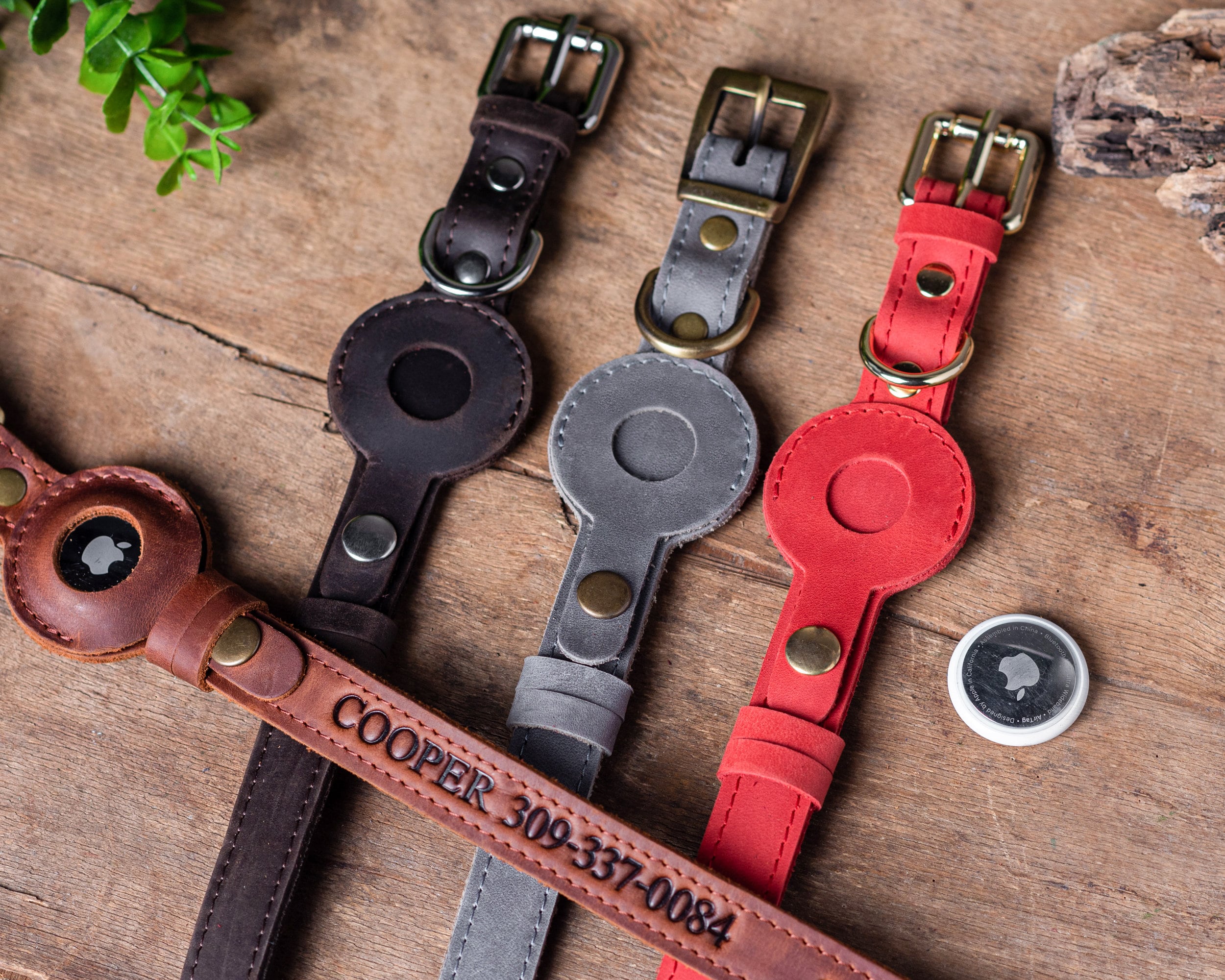 Leather Dog Collar with AirTag - Personalized & Engraved