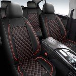 HChengkikz Car Seat Covers Full Set,Breathable and Waterproof Napa Leather Car Seat Cover,Interior Universal Fit for Cars,Sedans,SUVs,Vans,Trucks(Full Seat,Black+Red,N3)