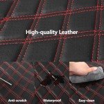 HChengkikz Car Seat Covers Full Set,Breathable and Waterproof Napa Leather Car Seat Cover,Interior Universal Fit for Cars,Sedans,SUVs,Vans,Trucks(Full Seat,Black+Red,N3)