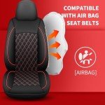 HChengkikz Car Seat Covers Full Set,Breathable and Waterproof Napa Leather Car Seat Cover,Interior Universal Fit for Cars,Sedans,SUVs,Vans,Trucks(Full Seat,Black+Red,N3)