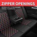 HChengkikz Car Seat Covers Full Set,Breathable and Waterproof Napa Leather Car Seat Cover,Interior Universal Fit for Cars,Sedans,SUVs,Vans,Trucks(Full Seat,Black+Red,N3)