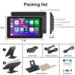 Portable Apple Carplay/Android Auto Screen for Car, 7 Inch HD Touch Screen Wireless Car Play with Backup Camera, Voice Control, BT, FM, Mirror Link for All Vehicle