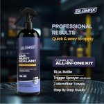 GLOMAX Ceramic Coating For Cars (16 oz.) - Hydrophobic Ceramic Car Wax Spray With Added UV PROTECTION - LONG LASTING Shiny Car Stuff - Spray Wax For Cars With 2 Micro Fiber Towels, Waterless Wash