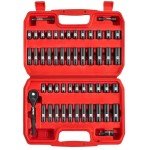 LLNDEI 1/4”Drive Impact Socket Set, 52 PCS Mechanic Tool Set with 72-Tooth Ratchet & Adapter, CR-V, Metric and SAE Sockets Storage Kit for Household Automotive Repair DIY Project