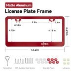 Ohuhu Matte Aluminum License Plate Frame with Red Screw Caps, 2Pcs 2 Holes Red Licenses Plates Frames, Car Licenses Plate Covers Holders for US Vehicles