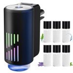 Car Air Freshener Diffuser, Smart Car Air Freshener with 3 Adjustable Light Modes, Rechargeable Aromatizante Para Carro with 6pcs Essential Oil, Auto On/Off, Long-Lasting, Black