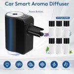 Car Air Freshener Diffuser, Smart Car Air Freshener with 3 Adjustable Light Modes, Rechargeable Aromatizante Para Carro with 6pcs Essential Oil, Auto On/Off, Long-Lasting, Black
