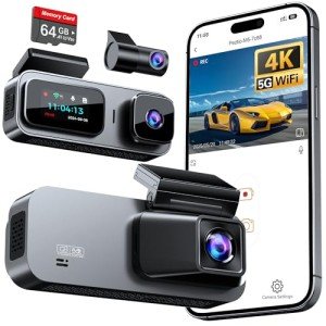 Anyski 3-Channel 5GHz WiFi Dash Cam with 64GB Card