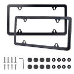 Lrokimg Black License Plate Frames 2 Pack, License Plate Holders Stainless Steel, Universal US Car License Plate Covers with Screws Washers Caps (4 Holes)