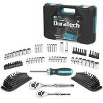 DURATECH 93 Piece Mechanics Tool Set, SAE/Metric Drive Socket Set(1/4 Inch and 3/8 Inch) with Ratchet handle Spark Plug Magnetic bit driver and Tool Accessories Set