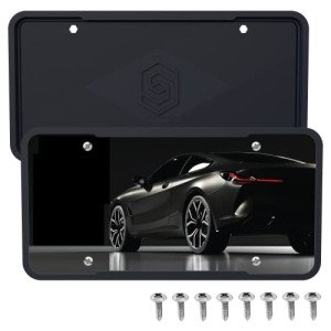 Silicone Black License Plate Frame Covers 2 Pack- Front and Back Car Plate Bracket Holders. Rust-Proof, Rattle-Proof, Weather-Proof (Black)
