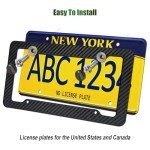 FBJTDQ Carbon Fiber License Plate Frames- Black Carbon Pattern Plastic Front & Rear Car Tag Holder Cover 2 Pack, for Men/Women, with Mount Hardware, Screws, Caps, Rattle Proof Pads, Handlebar Stickers