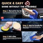 SHIELDOM Car Wax Polish Ceramic Coating Carnauba Wax Extra Gloss Paint Sealant Polishing Long Lasting Shine Hydrophobic for Cars, Trucks, SUVs, RVs with Microfiber Towel & Applicator Pad - 3.5oz/100g