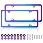 Iridescent License Plate Frame, 2 Pack Stainless Steel Mirror Polish Treatment, Universal US Car License Plate Bracket Holder, 4 Holes Theft Design, Rustproof Weatherproof(with mounting Fittings).