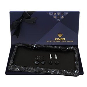Bling Rhinestone License Plate Frame for Women,Diamond Sparkly Frames| Stainless Steel Frames & Over 1200 pcs Finest 14 Facets Black Glass Crystals Premium Diamond+GiftBox(Black)