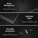 Bling Rhinestone License Plate Frame for Women，Diamond Sparkly Frames| Stainless Steel Frames & Over 1200 pcs Finest 14 Facets Black Glass Crystals Premium Diamond+GiftBox(Black)