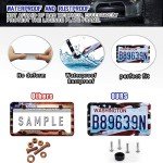 American Flag License Plate Frame Holder - 2 Pack Universal Aluminum Matte Stripe US Flag Gloss Patriotic Car Plate Frame Covers with Free Screws Fasteners Caps
