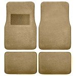 FH Group Car Floor Mat 4 Piece Set Driver's Seat with Heel Pad Deluxe Front 66 x 43 cm Rear 32 x 43 cm Beige