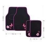 CAR PASS Embroidery Butterfly and Flower Car Floor Mats, Pink Car Floor Mats Universal Fit 95% Automotive,SUVS,Sedan,Vans,for Cute Women,Girly,Set of 4 (Black with Pink)