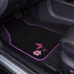 CAR PASS Embroidery Butterfly and Flower Car Floor Mats, Pink Car Floor Mats Universal Fit 95% Automotive,SUVS,Sedan,Vans,for Cute Women,Girly,Set of 4 (Black with Pink)