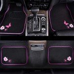 CAR PASS Embroidery Butterfly and Flower Car Floor Mats, Pink Car Floor Mats Universal Fit 95% Automotive,SUVS,Sedan,Vans,for Cute Women,Girly,Set of 4 (Black with Pink)