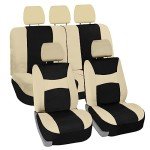 FH Group Car Seat Covers Full Set Cloth - Universal Fit, Automotive Seat Covers, Low Back Front Seat Covers, Airbag Compatible, Split Bench Rear Seat, Car Seat Cover for SUV, Sedan, Van Beige