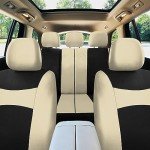FH Group Car Seat Covers Full Set Cloth - Universal Fit, Automotive Seat Covers, Low Back Front Seat Covers, Airbag Compatible, Split Bench Rear Seat, Car Seat Cover for SUV, Sedan, Van Beige