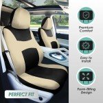 FH Group Car Seat Covers Full Set Cloth - Universal Fit, Automotive Seat Covers, Low Back Front Seat Covers, Airbag Compatible, Split Bench Rear Seat, Car Seat Cover for SUV, Sedan, Van Beige