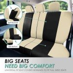 FH Group Car Seat Covers Full Set Cloth - Universal Fit, Automotive Seat Covers, Low Back Front Seat Covers, Airbag Compatible, Split Bench Rear Seat, Car Seat Cover for SUV, Sedan, Van Beige