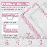 Amiss Bling License Plate Frame for Women, 2Pack Rhinestone Handcrafted Crystal Premium Stainless Steel, Stainless Steel Car Accessories with Diamond Sparkle Glitter Caps (Pink)